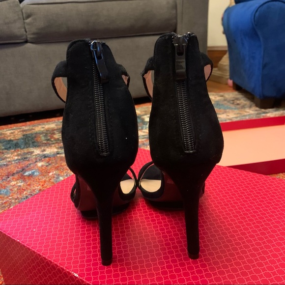Black Suede Open Toe Heels - Picture 4 of 8